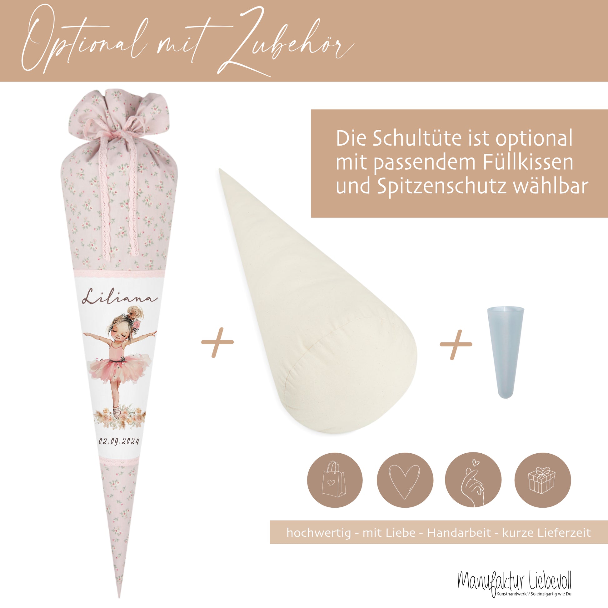 Ballerina Schultüte mit Namen, Zuckertüte für Mädchen