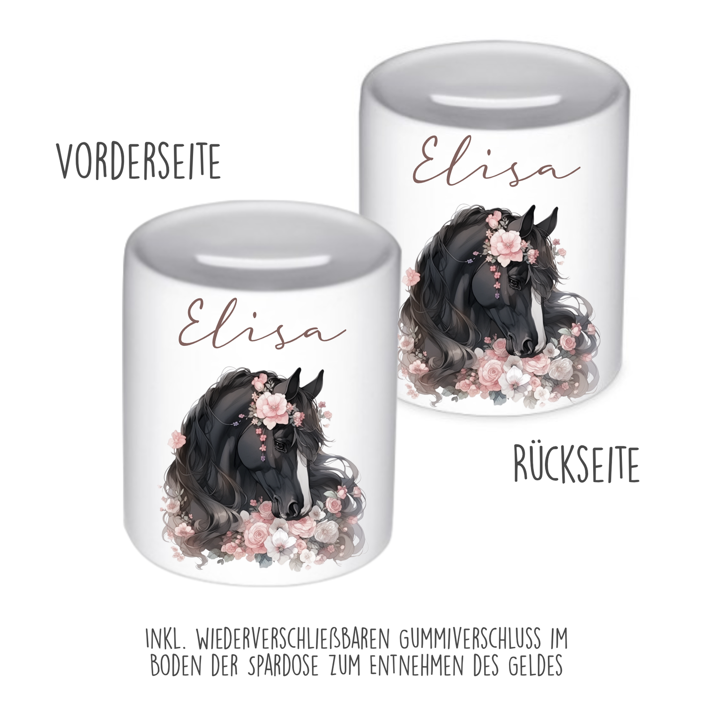 Keramik Spardose "Pony" mit Namen für Mädchen | Geschenk für Kinder | Personalisiertes Geldgeschenk I Geschenkidee zum Geburtstag | 10 Motive zur Auswahl