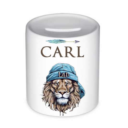 Spardose Löwe mit Namen als Geschenk für Kinder