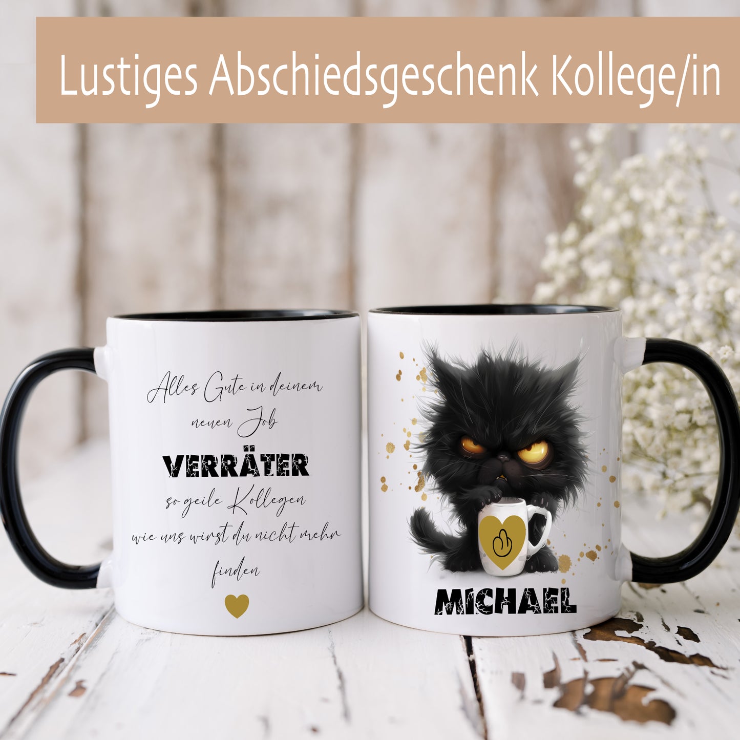 Tasse mit Namen als Geschenk zum Abschied für Kollegen