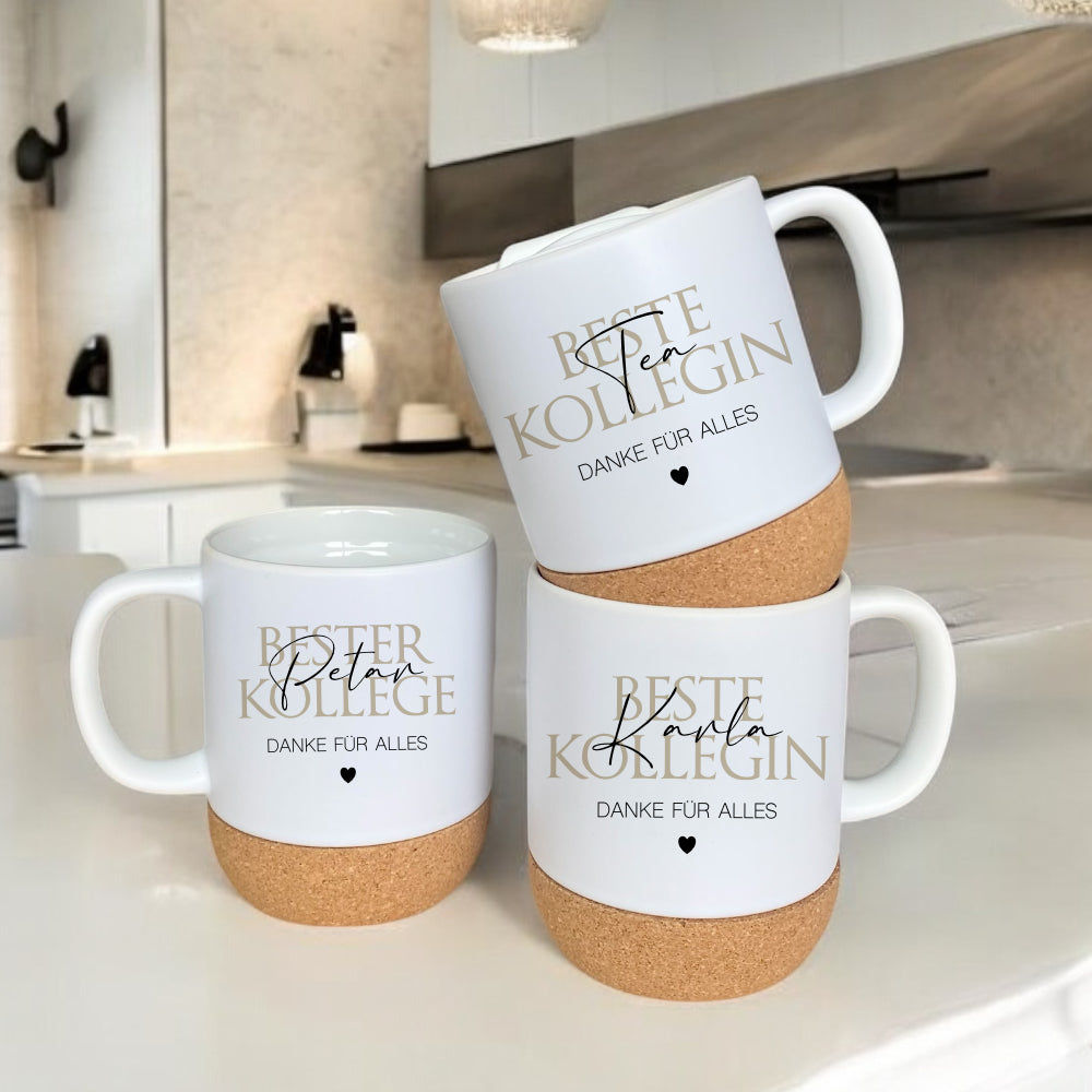 Personalisierte Tasse: Beste Kollegin, Bester Kollege, Best Team Ever | Keramiktasse mit Korkboden und Deckel