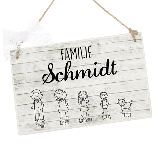 Türschild Familie personalisiert mit Namen als Geschenk