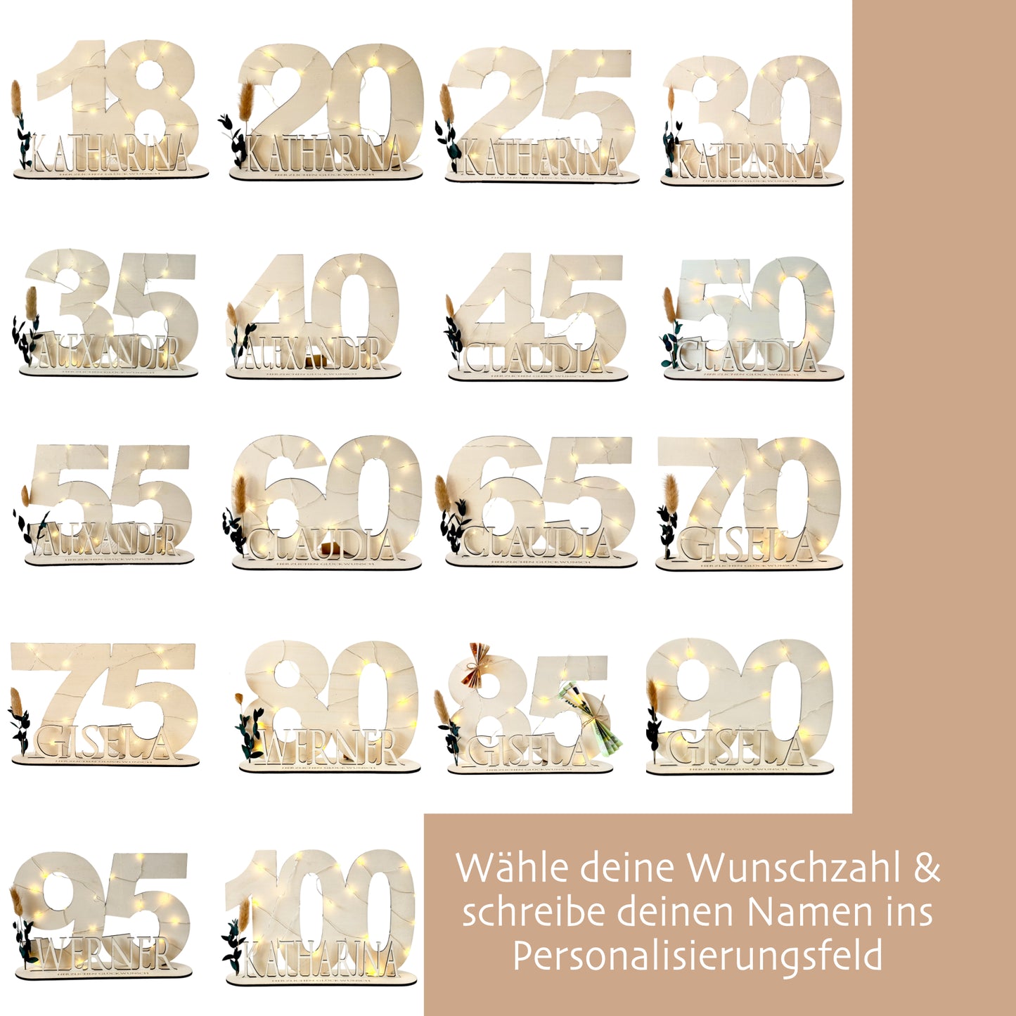 Geburtstag Geschenk Frauen & Männer 18 20 30 40 50 60 70 80 90 Geldgeschenke Gästebuch Holz  Geburtstag LED Deko Personalisierte Geburtstagsgeschenke