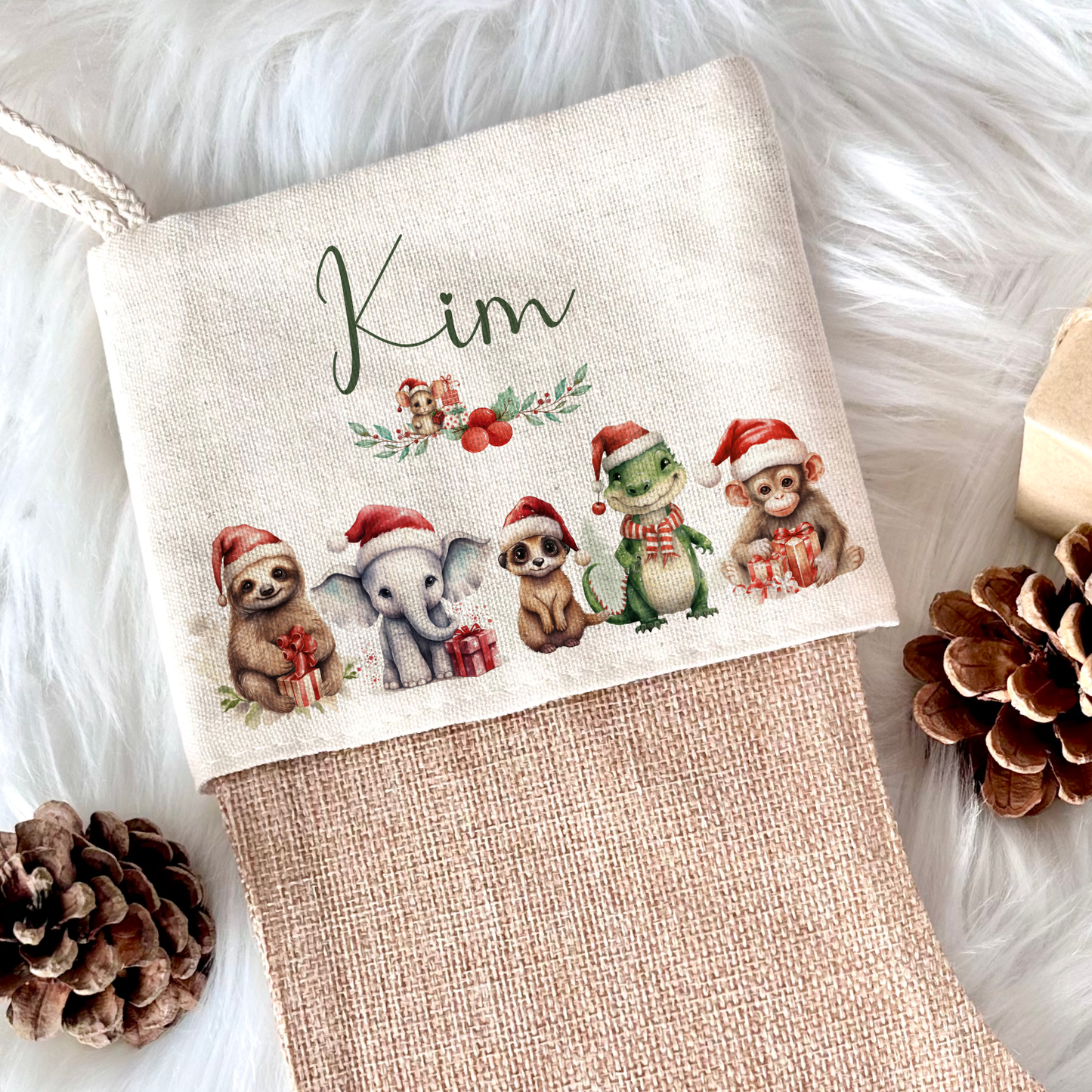 Weihnachtsstrumpf Tiere für Mädchen u. Jungen mit Namen zum Nikolaus und Weihnachten | Personalisierter Nikolausstrumpf Geschenkidee für Kinder I 7 Motivvarianten zur Auswahl