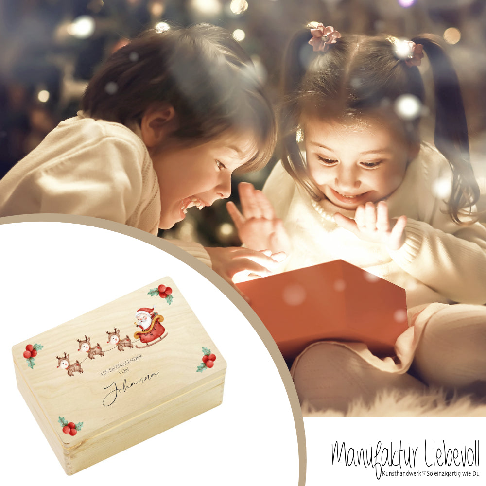 Adventskalender zum Befüllen für Kinder, Personalisierte Adventskiste mit Weihnachtsmotiv