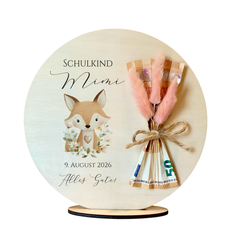 Personalisiertes Geldgeschenk zur Einschulung – Holzschild mit Namen als Geldhalter – Originelles Geschenk zum Schulanfang & Einschulungsdeko
