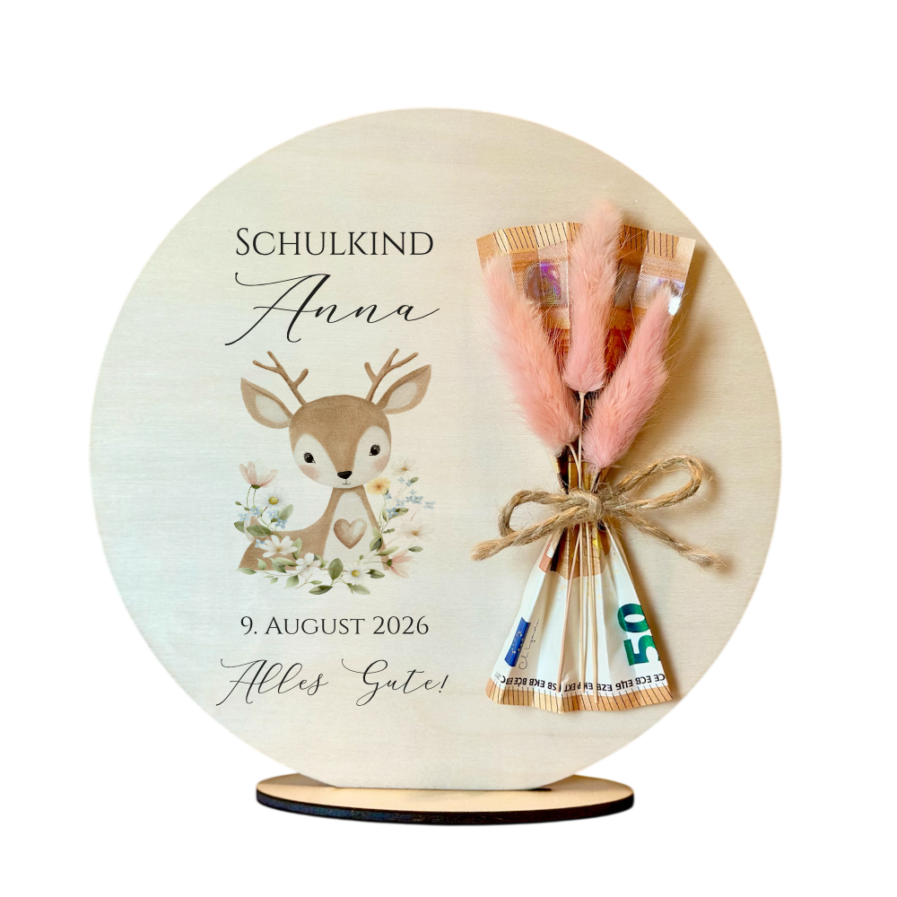 Personalisiertes Geldgeschenk zur Einschulung – Holzschild mit Namen als Geldhalter – Originelles Geschenk zum Schulanfang & Einschulungsdeko