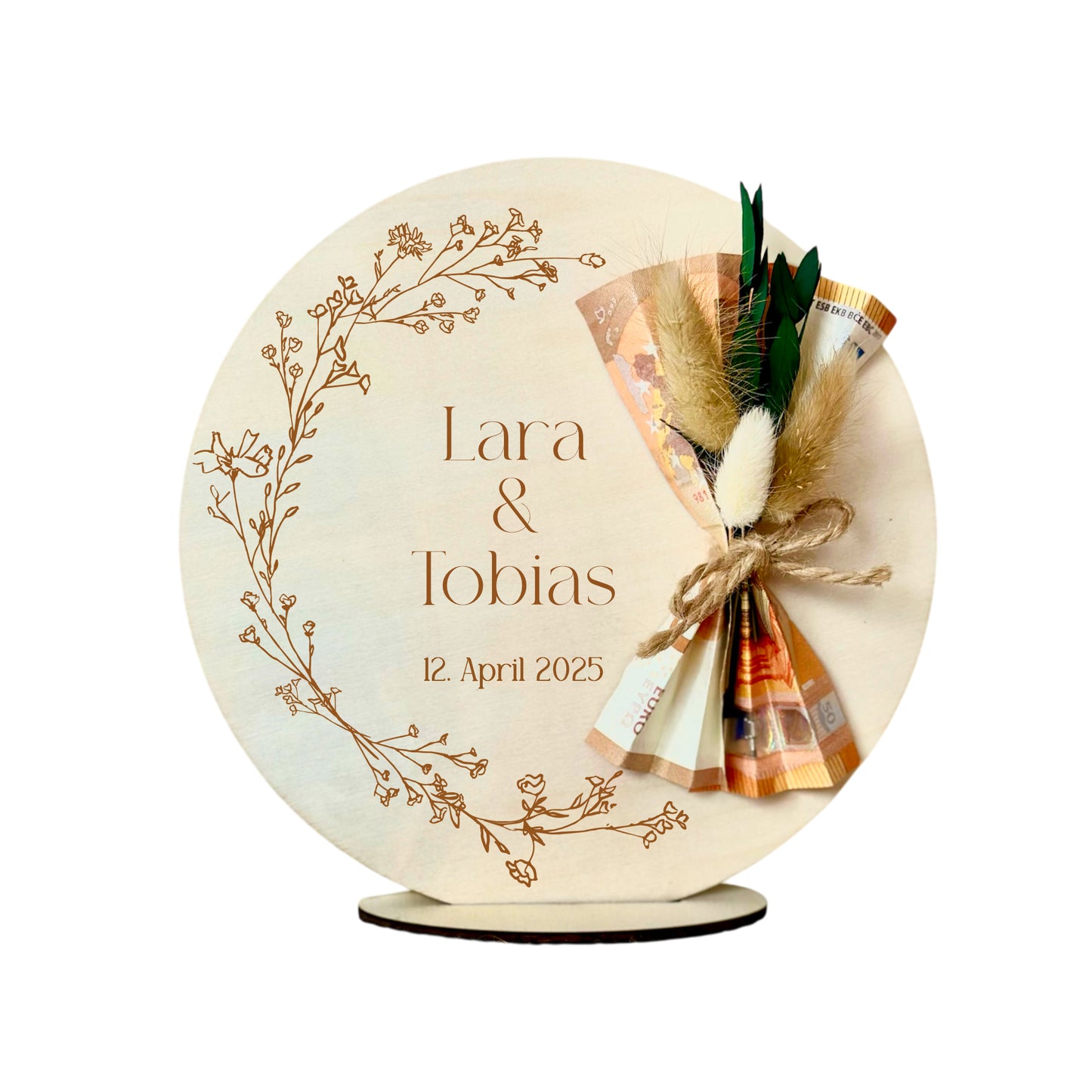 Personalisiertes Hochzeitsgeschenk Geld Geschenk aus Holz zur Hochzeit Geldgeschenk mit Namen u. Datum, Geschenk Hochzeit Tisch Deko Boho