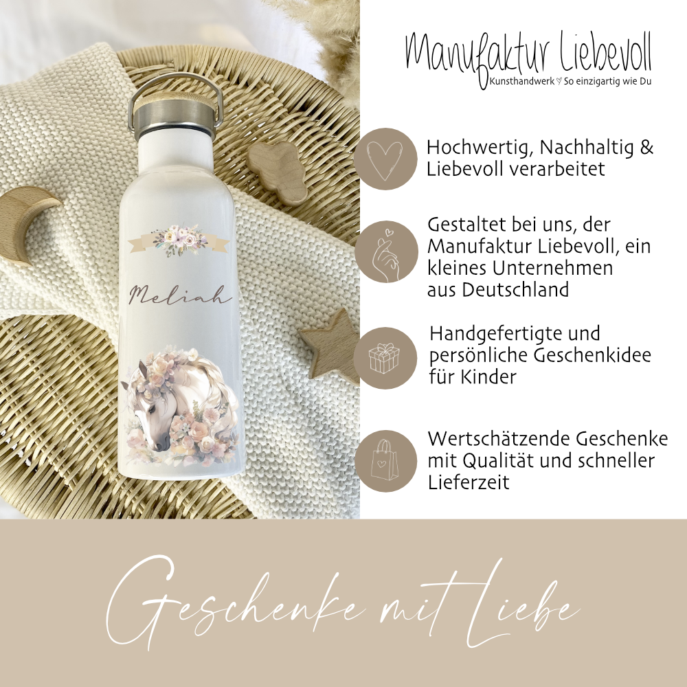 Pferde Trinkflasche für Mädchen als Kinder Geschdenkidee