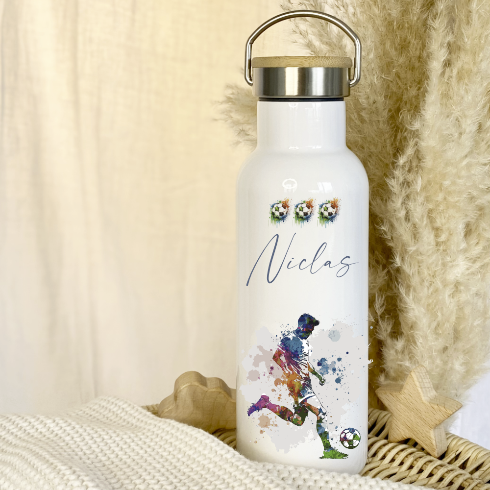 Trinkflasche Fußballspieler mit Namen als Geschenk für Kinder