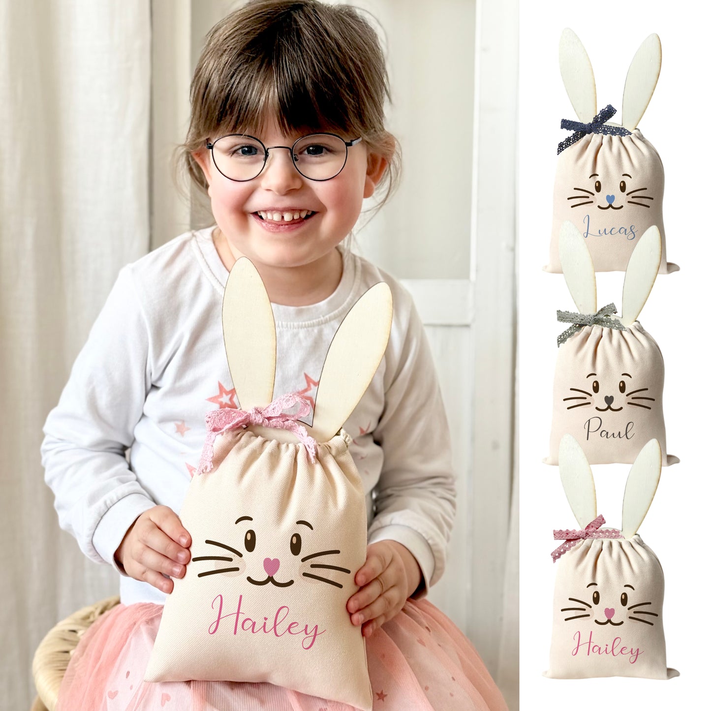 Osterkörbchen aus Stoff 3 Varianten mit Namen & Holzhasen