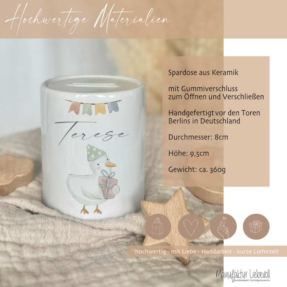 Spardose Gans - Personalisierte Sparbüchse aus Keramik