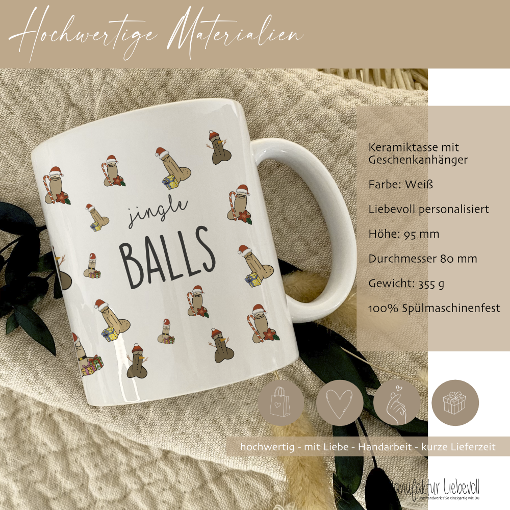 Lustige Tasse mit Penismotiv und Spruch "Jingle Balls"