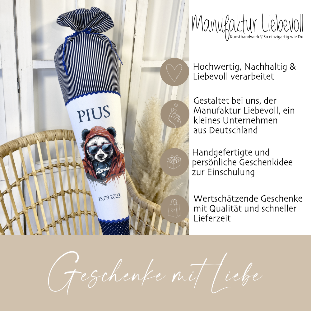 Pandabär Schultüte mit Namen als Geschenk für Kinder zur Einschulung