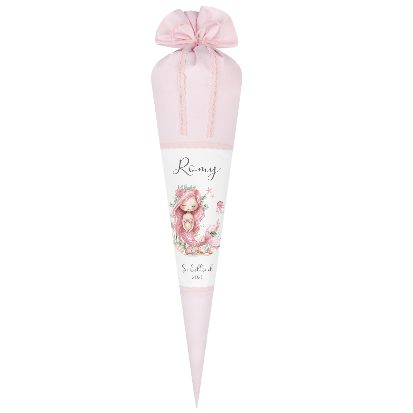 Meerjungfrau Schultüte für Mädchen rosa Zuckertüte mit Namen Einschulungstüte Einschulung Datum Füllkissen 70 cm I Optional mit Füllkissen und Spitzenschutz