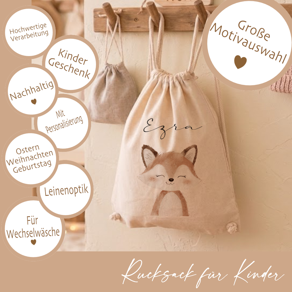 Kinder-Rucksack & Turnbeutel im Boho-Stil – Personalisiert für Kindergarten & Kita, Kinderbeutel