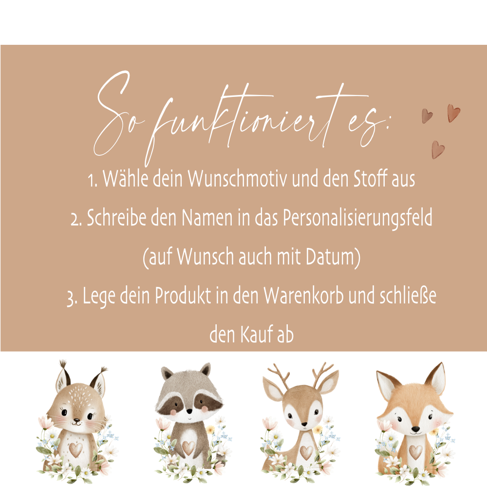 Personalisierte Stoff Schultüte mit Namen – Süße Waldtiere Motive & Boho-Details – Handgemacht zur Einschulung