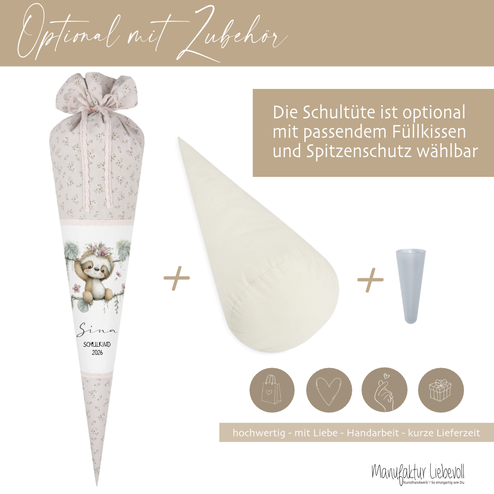Personalisierte Schultüte aus Stoff – Individuelle Zuckertüte mit Namen & Motiv – 35cm & 70cm
