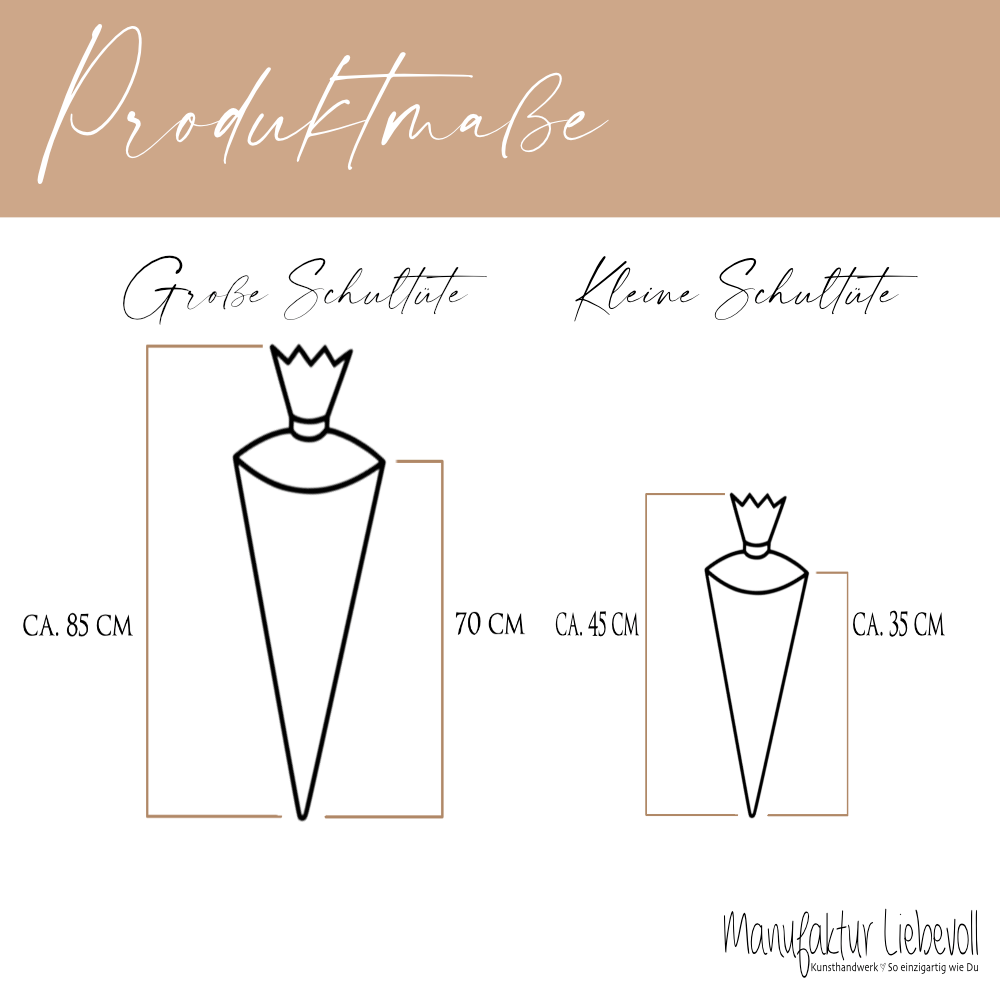 Personalisierte Schultüte aus Stoff – Individuelle Zuckertüte mit Namen & Motiv – 35cm & 70cm