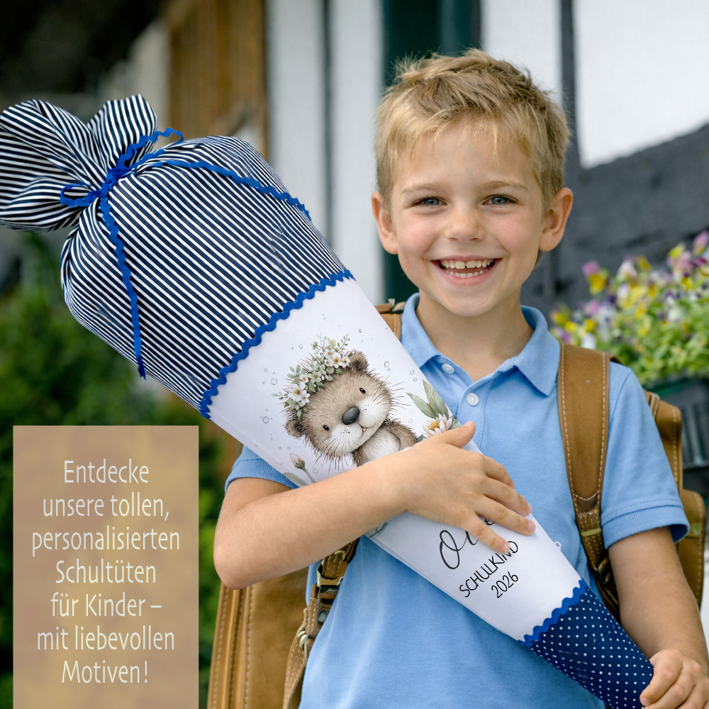 Personalisierte Schultüte aus Stoff – Individuelle Zuckertüte mit Namen & Motiv – 35cm & 70cm