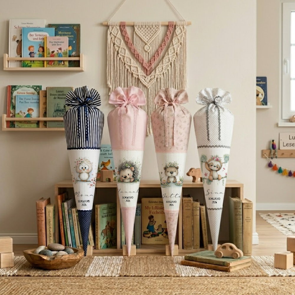 Personalisierte Schultüte aus Stoff – Individuelle Zuckertüte mit Namen & Motiv – 35cm & 70cm