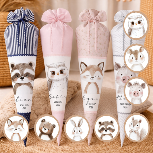 Personalisierte Stoffschultüte mit Namen & Datum – Handgenähtes Set inkl. Rohling