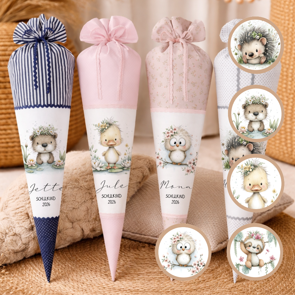 Personalisierte Schultüte aus Stoff – Individuelle Zuckertüte mit Namen & Motiv – 35cm & 70cm