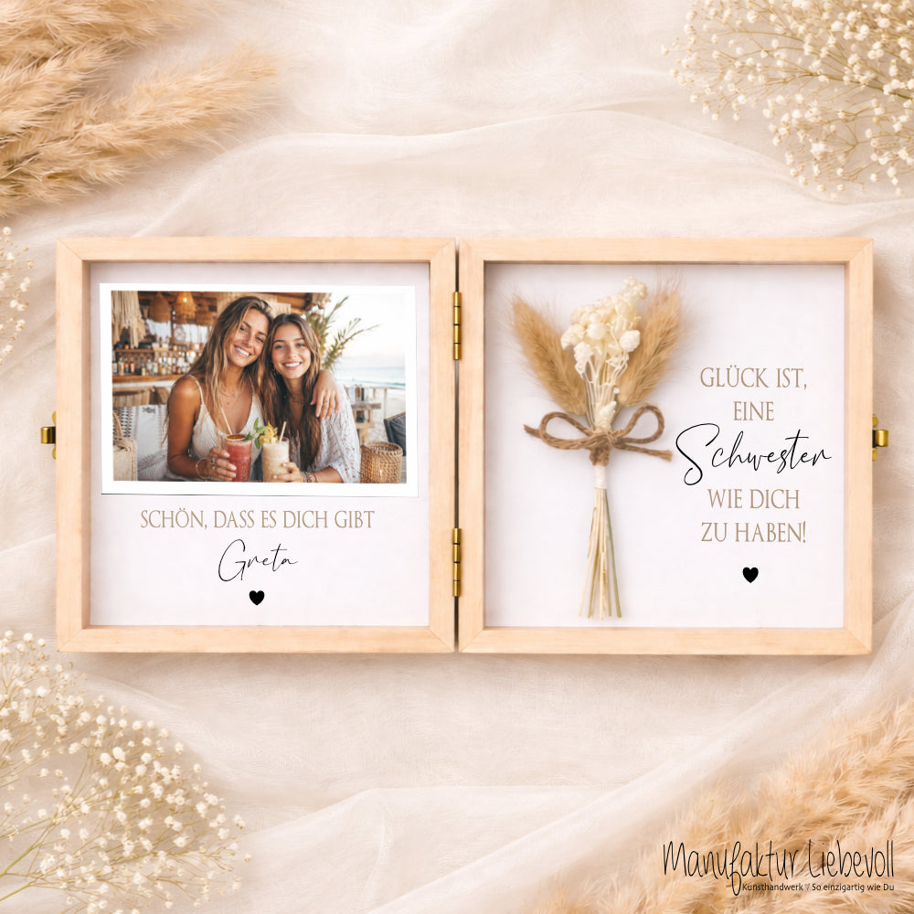 Geschenk Schwester Bruder personalisiert | Geschwister Geschenk Geburtstag Weihnachten | Fotogeschenk Holzbox mit Namen und Spruch