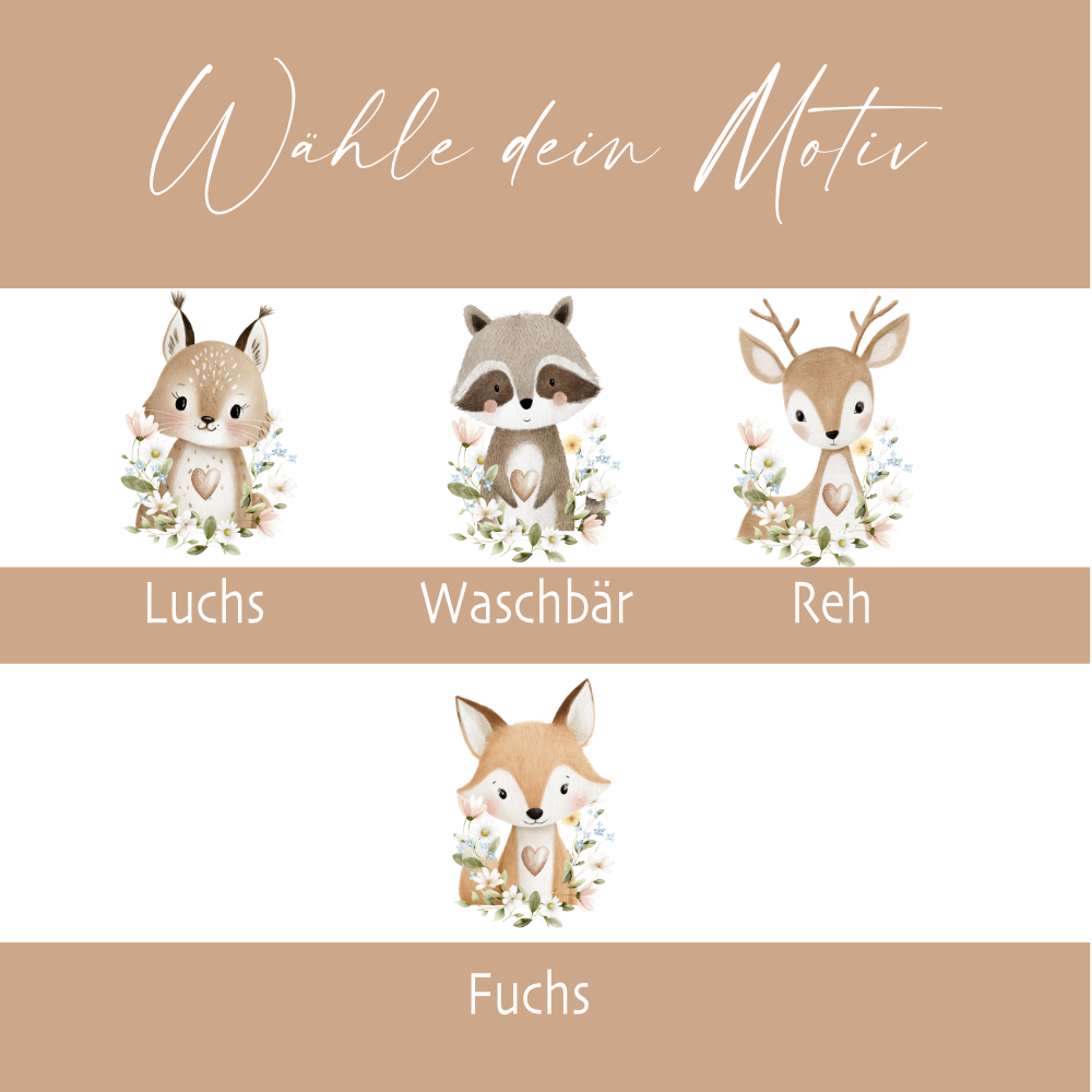 Personalisierte Stoff Schultüte mit Namen – Süße Waldtiere Motive & Boho-Details – Handgemacht zur Einschulung