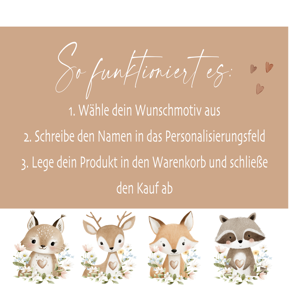 Personalisierte Spardose aus Keramik mit Bambusdeckel – Süße Waldtiere Motive im Boho-Stil – Sparbüchse mit Namen für Kinder
