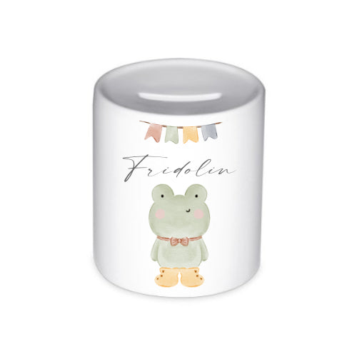 Spardose Frosch - Personalisierte Kinderspardose aus Keramik mit dem Namen des Kindes