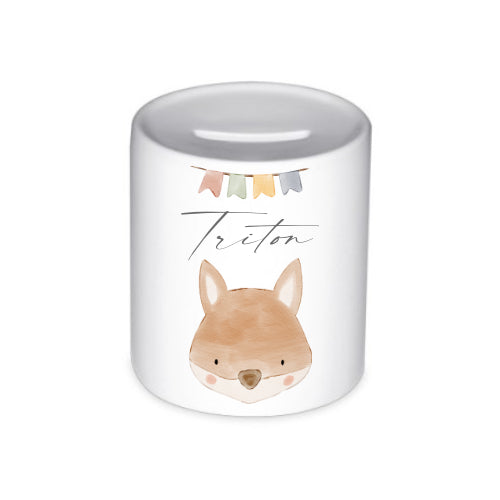 Spardose für Kinder - Personalisiert mit dem Namen, Motiv "Fuchs" aus Keramik