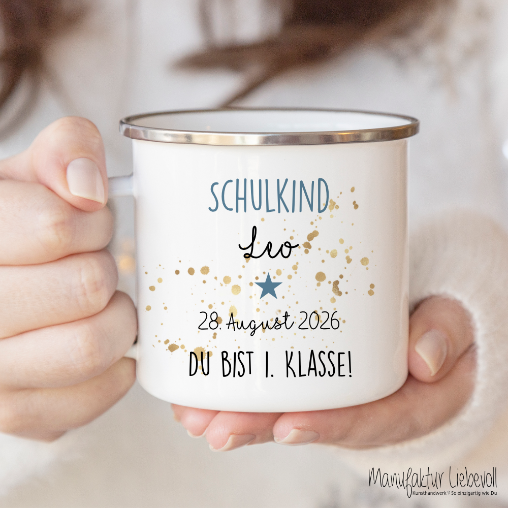 Personalisierte Tasse zur Einschulung | Geschenkidee mit Namen und Datum | 2 Farbvarianten zur Auswahl