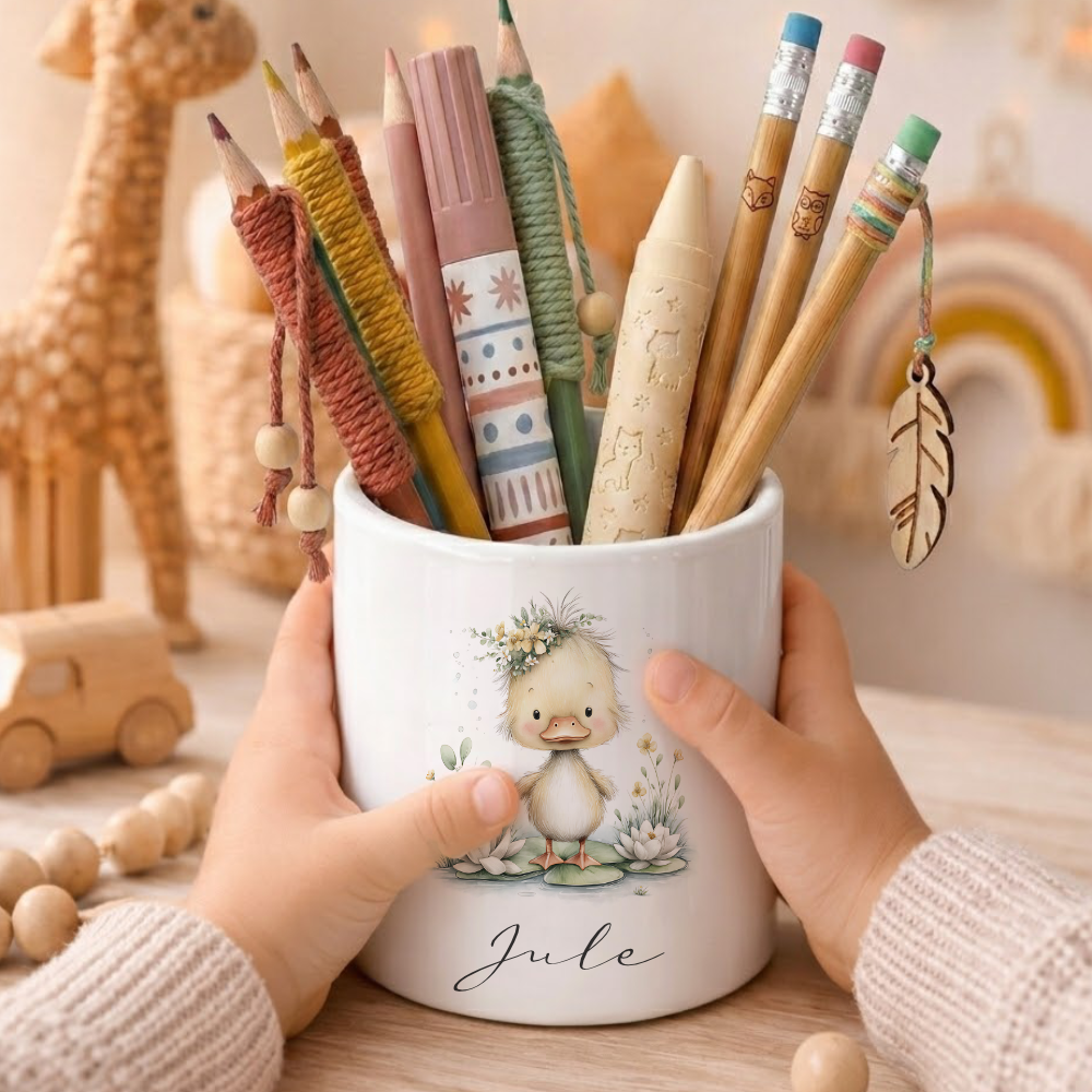 Personalisierter Keramik-Stiftehalter mit Namen | Individueller Stifteköcher für Kinder