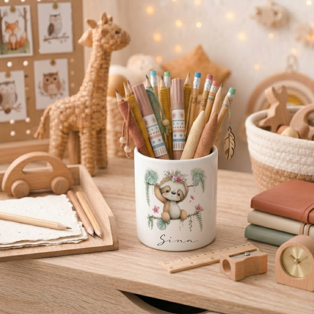 Personalisierter Keramik-Stiftehalter mit Namen | Individueller Stifteköcher für Kinder