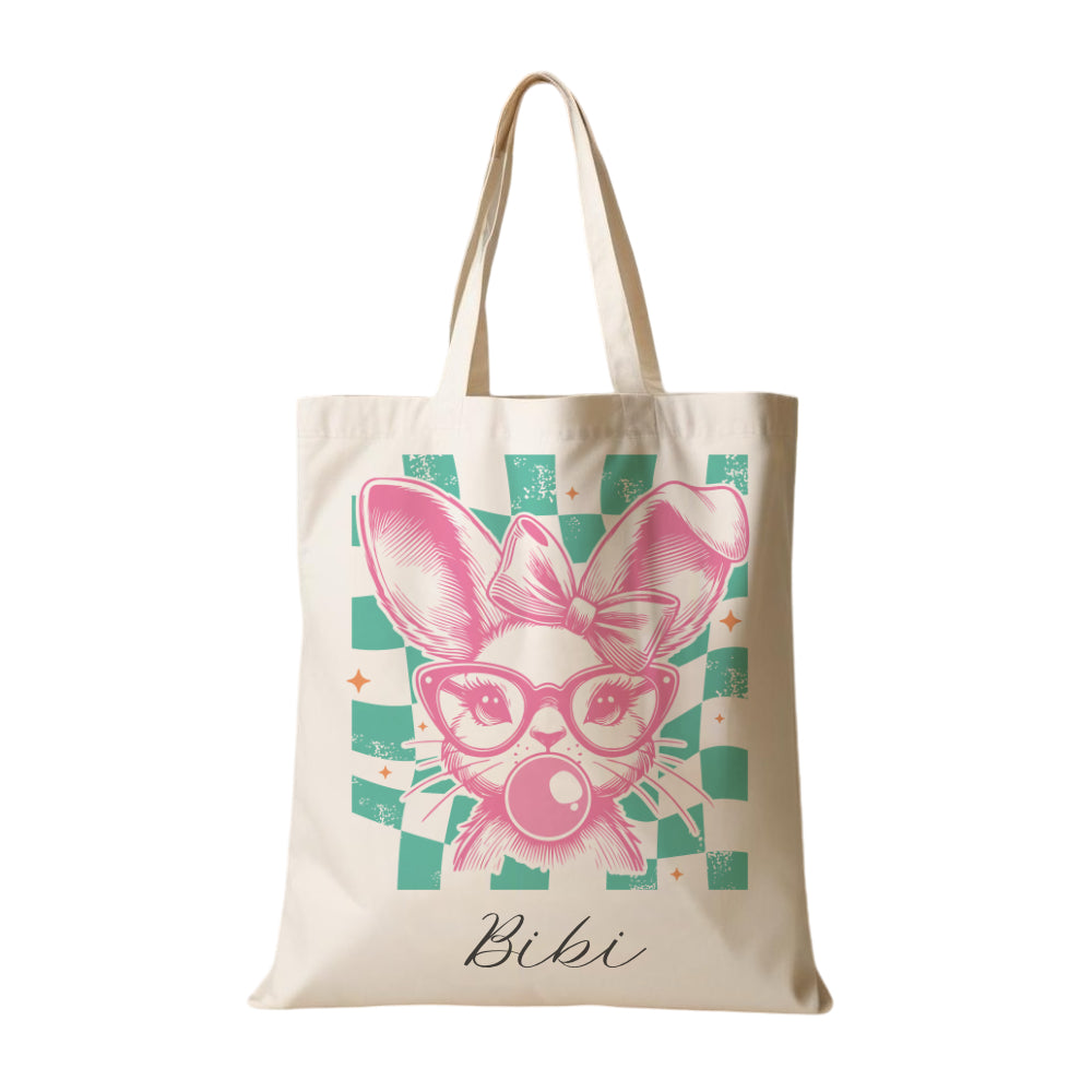 Stoffbeutel mit Namen bedruckt,  Motive: Osterohren, Bubble Gum Osterhasen