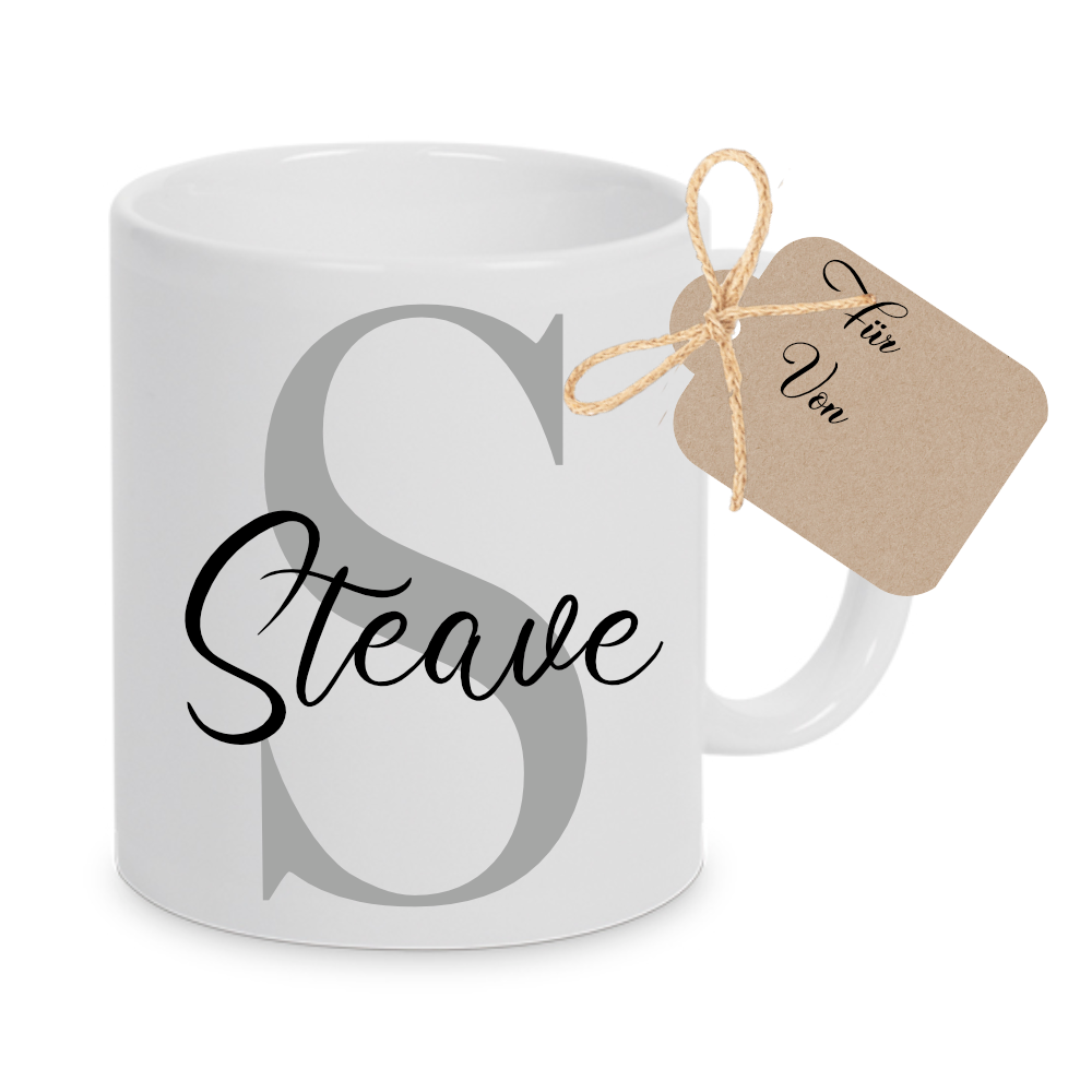 Tasse mit Name und Buchstabe Initiale Monogramm personalisiert mit Namen und Buchstabe als Buchstabentasse weiß Keramik