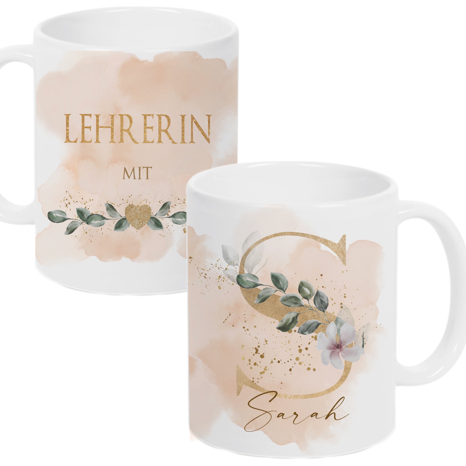 Tasse Lehrerin mit Herz Namen und Buchstaben