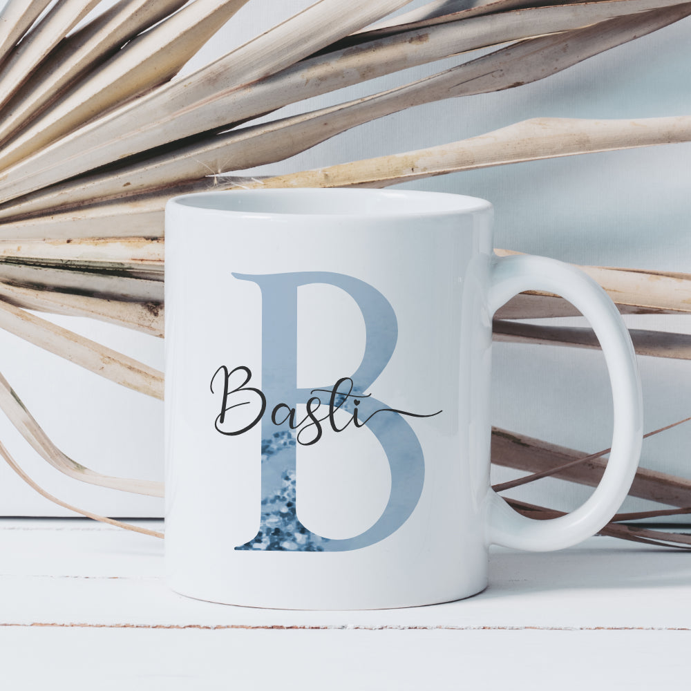 Tasse mit Buchstabe und Name für Sie und Ihn | Kaffeetasse aus Keramik | 2 Motivvarianten zur Auswahl