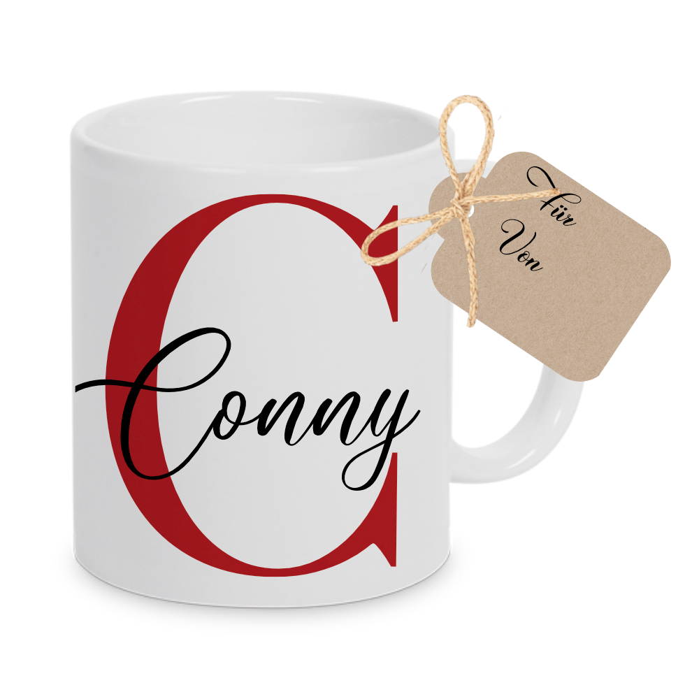 Tasse mit Name und Buchstabe Initiale Monogramm personalisiert mit Namen und Buchstabe als Buchstabentasse weiß Keramik