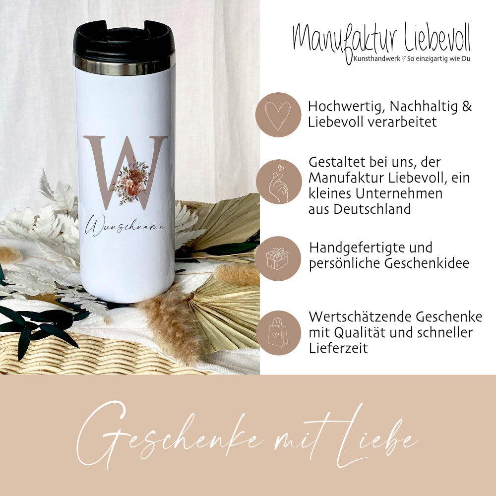 Herbstlicher Thermobecher mit Namen und Buchstaben