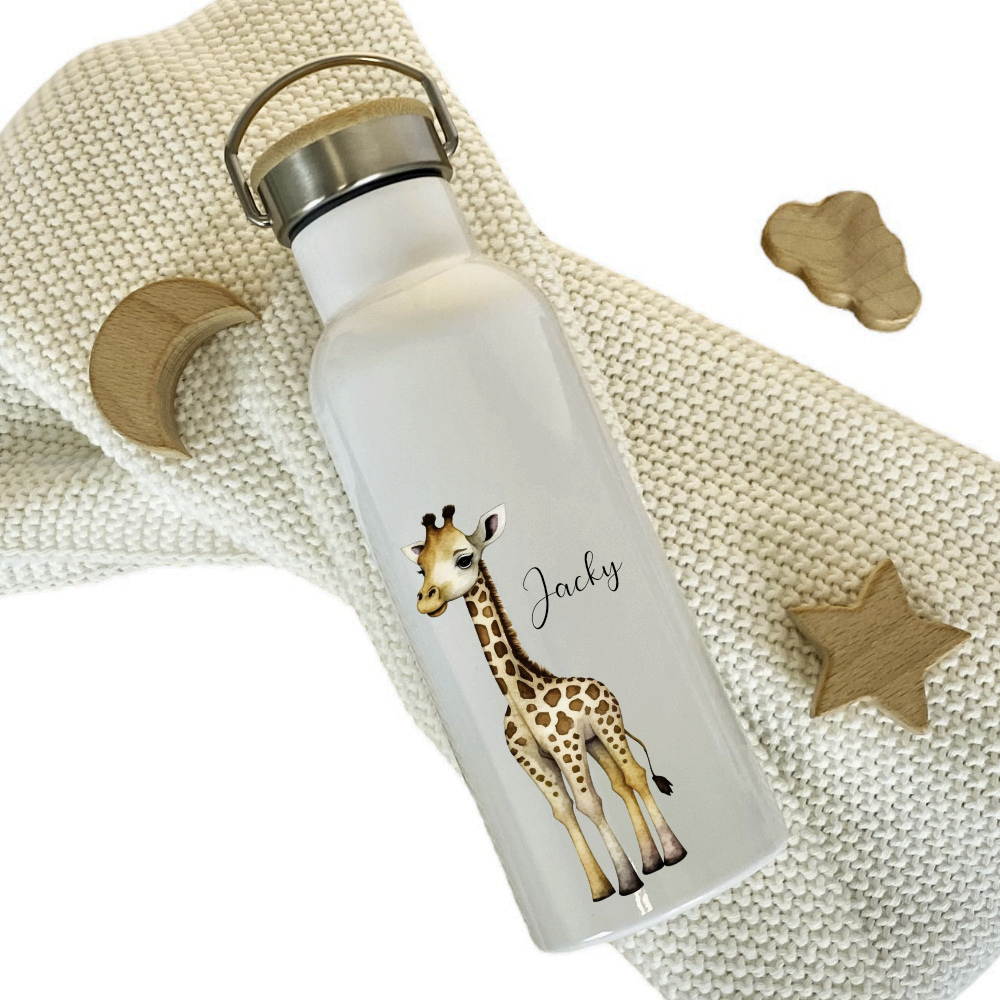 Trinkflasche Giraffe mit Namen für Kinder als Geschenkidee