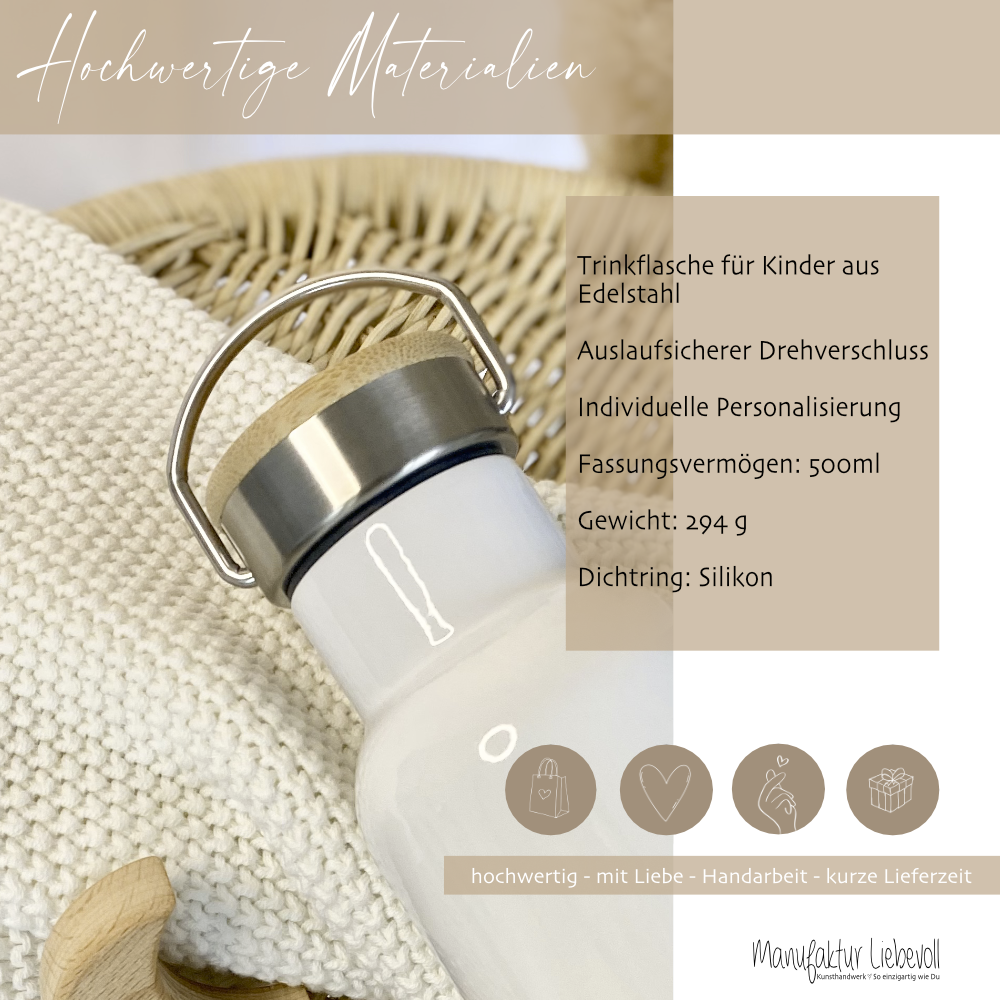 Kindertrinkflasche Baustelle LKW mit Namen als Geschenkidee 