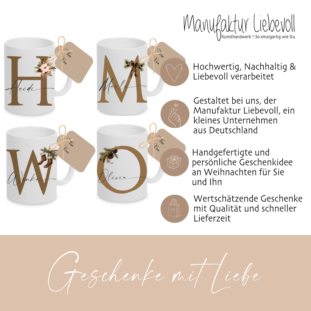 Personalisierte Weihnachtstasse mit Namen als Geschenkidee für Frauen & Männer