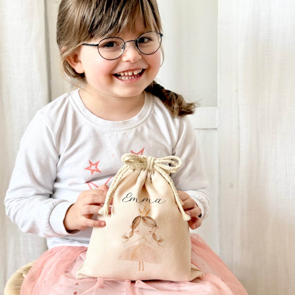 Personalisierter Zuziehbeutel für Kinder | Motive: Prinzessin, Einhorn, Märchen