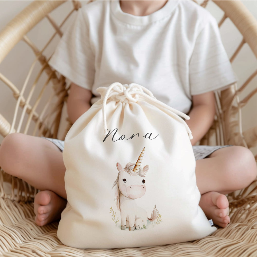 Personalisierter Zuziehbeutel für Kinder | Motive: Prinzessin, Einhorn, Märchen
