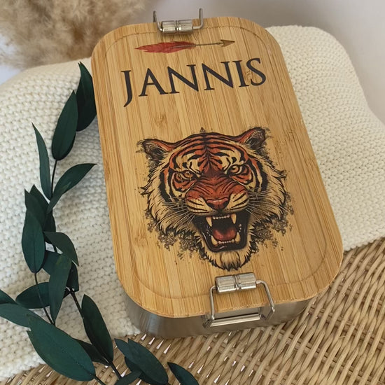 Lunchbox Tiger als Geschenk für Kinder Teenager mit Namen