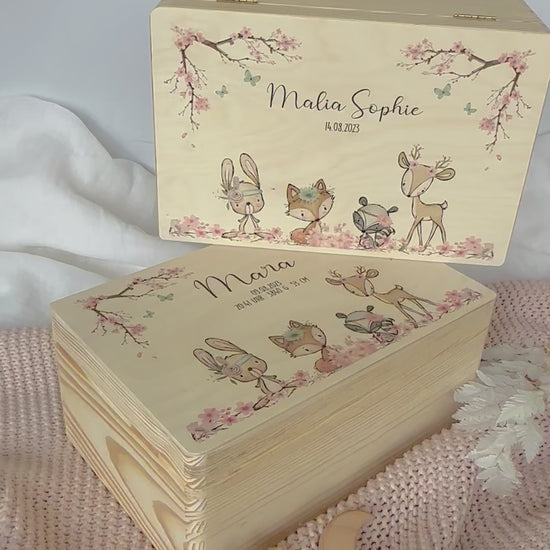 Holzkiste Geburt Geschenk Baby Tieren Name