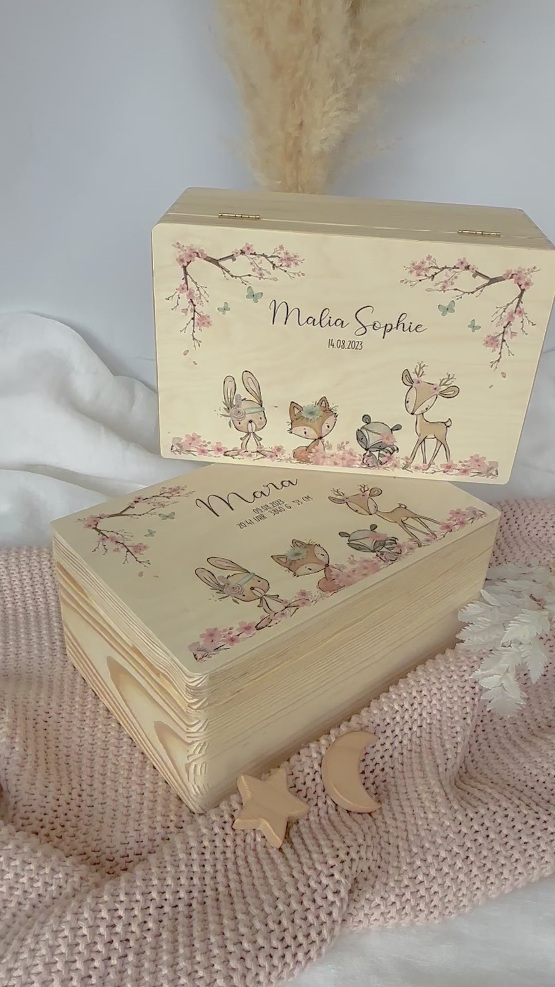 Holzkiste Geburt Geschenk Baby Tieren Name