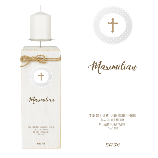 Kerzenständer aus Holz zur Taufe | Einzigartige Geschenkidee für das Taufkind und die Taufeltern | Personalisierter Kerzenhalter - Perfekte Alternative zur Taufkerze